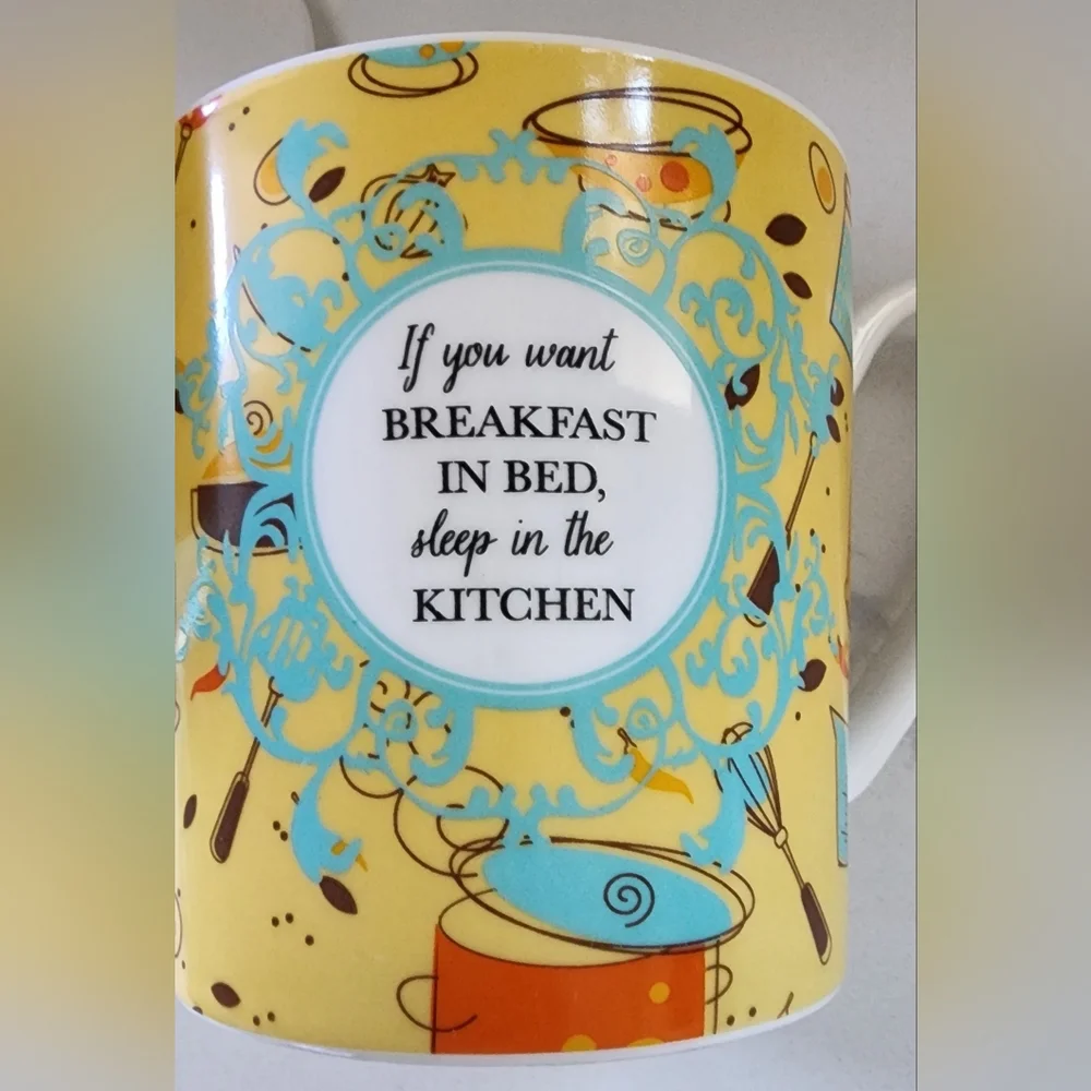 Rare Discontinued Pier 1 Breakfast In Bed Porcelain Mugs Set Of Two‎ 16 Oz